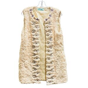 NEW Karlie FURRY Native American L  Faux Fur Vest Fall Winter EMBROIDERED Boho